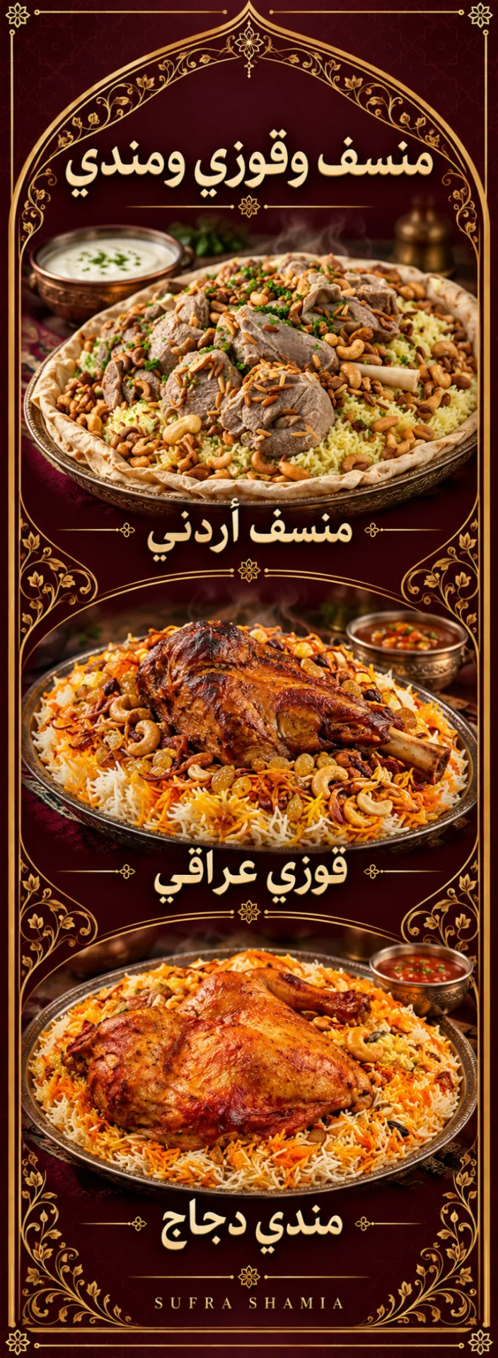 Mansaf, quzi and mandi panel — 77 × 210 cm